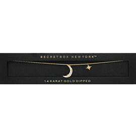 SECRET BOX_14K Gold Dipped CZ Moon North Star Necklace