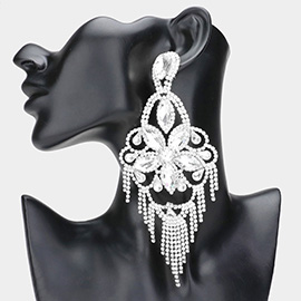 Oversized Crystal Flower Chandelier Evening Earrings