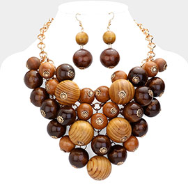 Chunky Wood Ball Bib Necklace