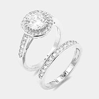 2PCS - Rhodium Plated CZ Embellished Rings