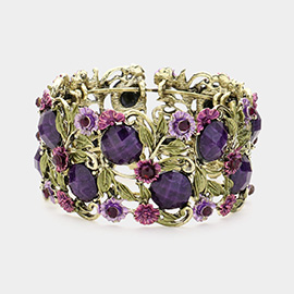 Stone Flower Leaf Cluster Evening Cuff Bracelet