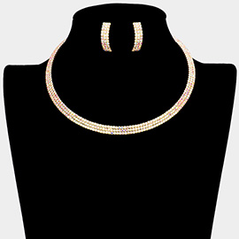 3Rows Rhinestone Pave Choker Necklace