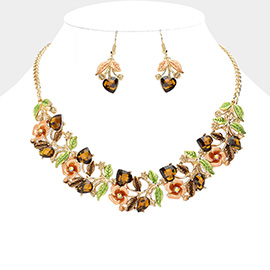 Stone Flower Leaf Statement Necklace