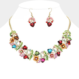 Stone Flower Leaf Statement Necklace