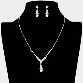 Pave Crystal Rhinestone Teardrop Dangle Necklace