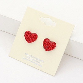 Pave Crystal Rhinestone Heart Stud Earrings