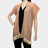 Tassel Fringe Texturized Open Poncho