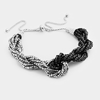 Two Tone Braided Beaded Adjustable Pull Tie Bracelet