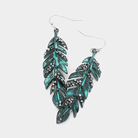 Stone Cluster Leaf Dangle Earrings