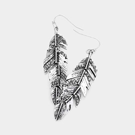 Stone Cluster Leaf Dangle Earrings