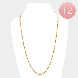 12 PCS - Gold Plated Rope Chain Metal Necklaces