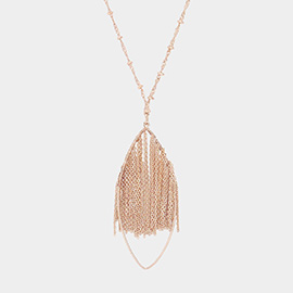 Metal Chain Fringe Oval Hoop Pendant Long Necklace