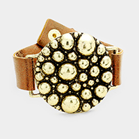 Metal Ball Cluster Metallic Faux Leather Bracelet