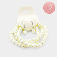 12PCS - 3PCS Faux Pearl Bracelet and Earring Set