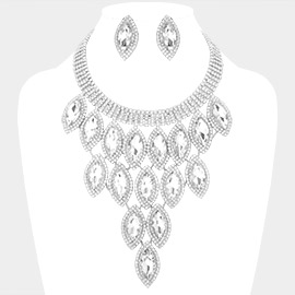 Rhinestone Pave Oval Stone Cluster Vine Necklace