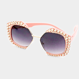 Crystal Embellished Detail Pentagon Sunglasses