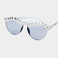 Crystal Embellished Trim Rimless Cat Eyes Sunglass