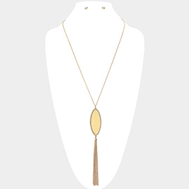 Oval Metal Drop Chain Tassel Pendant Necklace