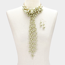 Pearl Cluster Vine Fringe Bib Necklace