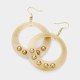 Metal Ball Detail Cut Out Circle Horn Earrings