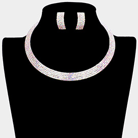 5Rows Rhinestone Pave Choker Necklace