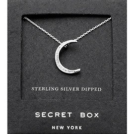 Secret Box _ Sterling Silver Dipped CZ Crescent Pendant Necklace