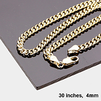 30 INCH, 4mm-Gold Plated Round Cuban Chain Metal Necklace