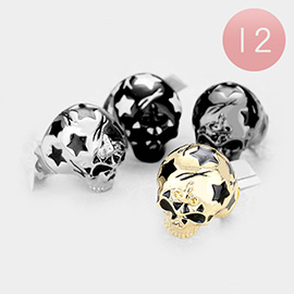 12PCS - Star Patterned Metal Skull Stretch Rings