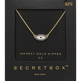 SECRET BOX_14K Gold Dipped CZ Evil Eye Pendant Necklace