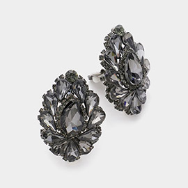 Teardrop Crystal Cluster Clip on Evening Earrings