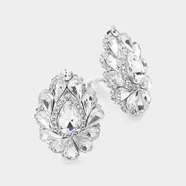 Teardrop Crystal Cluster Clip on Evening Earrings