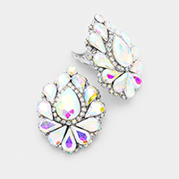 Teardrop Crystal Cluster Clip on Evening Earrings