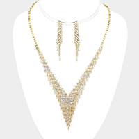 Crystal Rhinestone Pave Fringe Bib Necklace