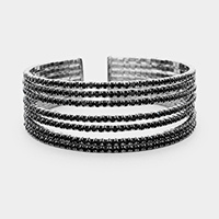 7Rows Split Layered Rhinestone Cuff Bracelet