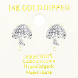 14K Gold Dipped Hypoallergenic CZ Stone Paved Mushroom Stud Earrings