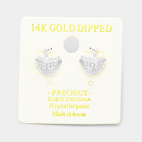 14K Gold Dipped Cubic Zirconia Hypoallergenic Apple Stud Earrings