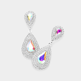 Rhinestone Trim Teardrop Stone Accented Evening Earrings