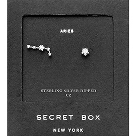 Secret Box_Sterling Silver Dipped CZ Stone Paved Aries Zodiac Sign Stud Earrings