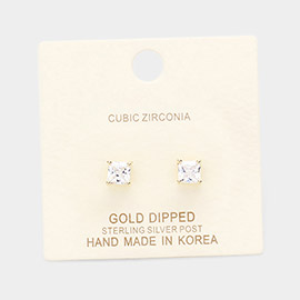 Gold Dipped 5mm Cubic Zirconia Square Stud Earring