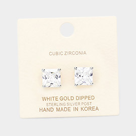 White Gold Dipped 9mm Cubic Zirconia Square Stud Earrings