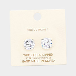 White Gold Dipped 10mm Cubic Zirconia Round Stud Earrings