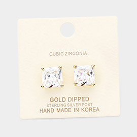 Gold Dipped 10mm Cubic Zirconia Square Stud Earrings