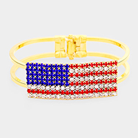 Crystal Pave American Flag Hinged Bracelet