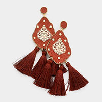 Studded Leather Petal Triple Tassel Earrings