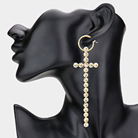 Oversized Metal Hoop Crystal Cross Dangle Pin Catch Earrings