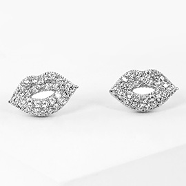 CZ Paved Lip Stud Earrings