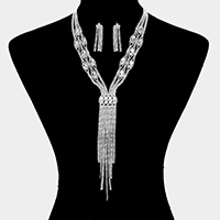 Rhinestone Trim Crystal Oval Fringe Necklace