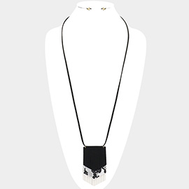 Cut Faux Leather Pendant Long Necklace