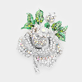 Mini Crystal Pave Rose Pin Brooch