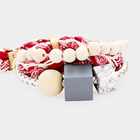 Fabric Braid Wood Cube Adjustable Bracelet